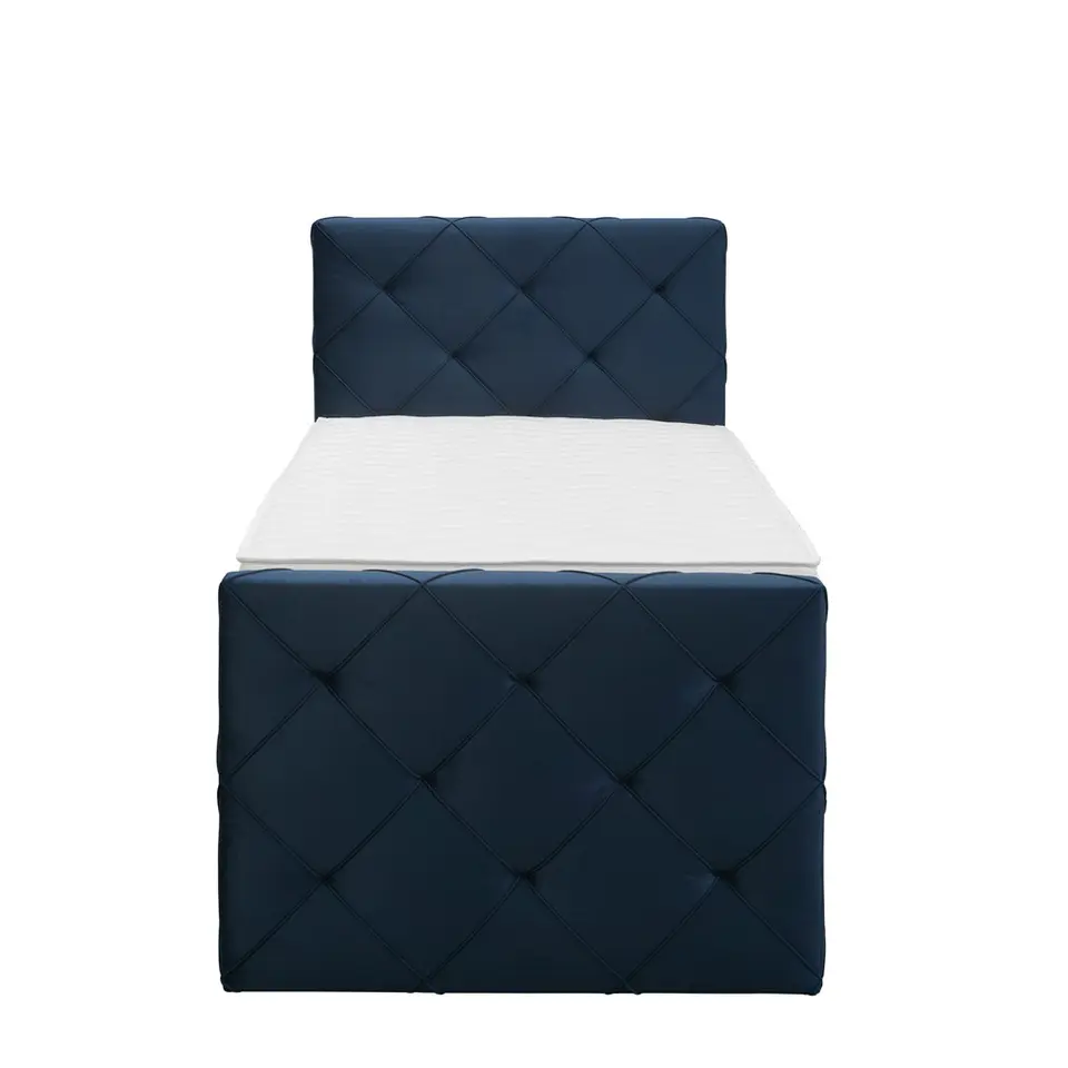 Boxspring met voetbord Liv geruit - blauw - 90x200 cm - ronde poot