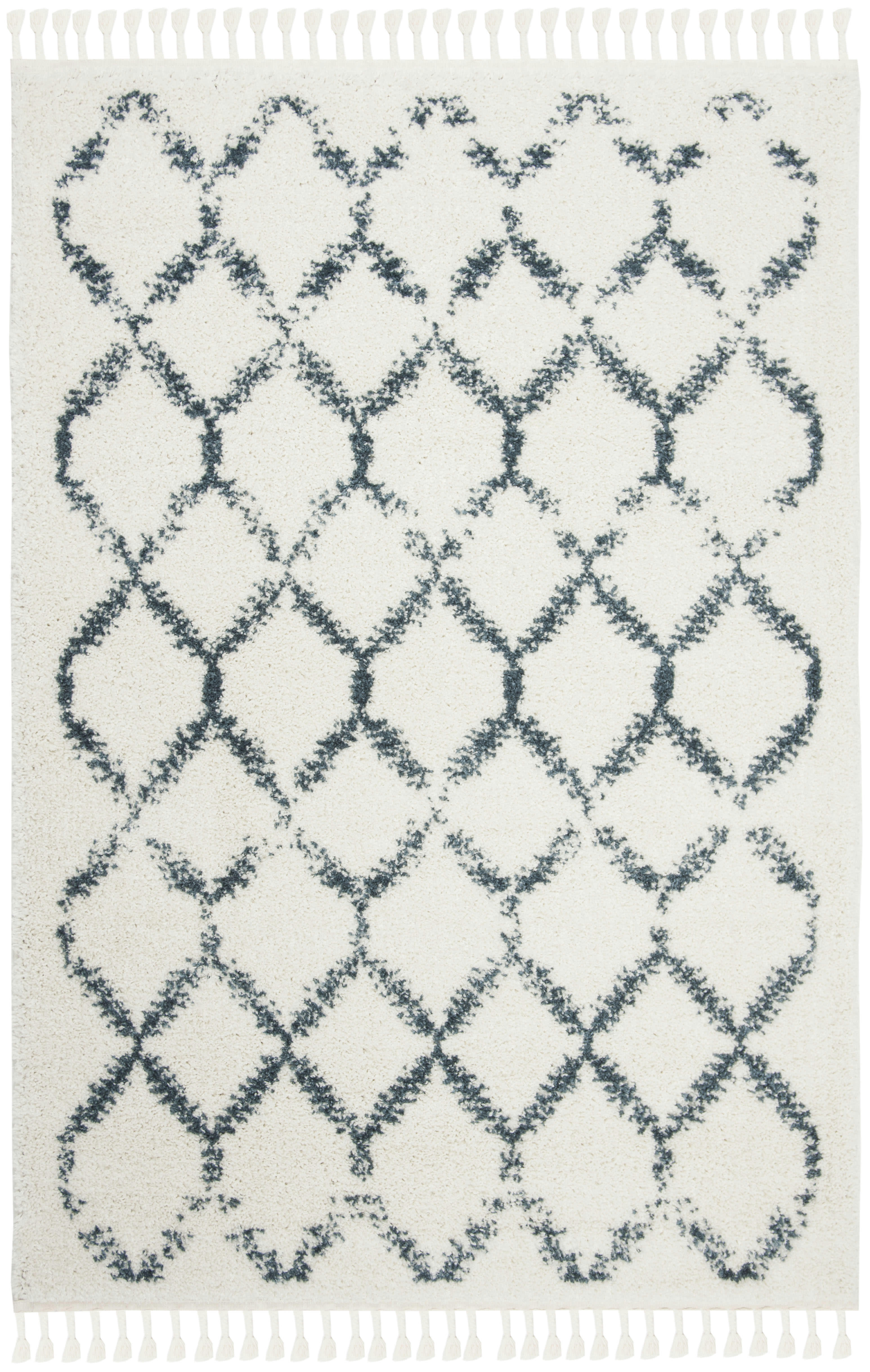 BERBER FRINGE SHAG - Tapis de salon interieur en crème & bleu, 99 x 160 cm