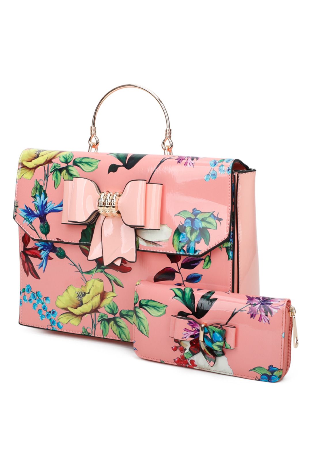 Fontanella Fashion Floral ButterFly Bow PU Leather Tote Bag With A Removable Strap
