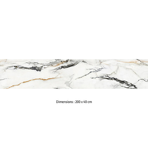 Crédence cuisine adhésive en vinyle imitation marbre blanc et or, 200 x 40 cm, design raccordable