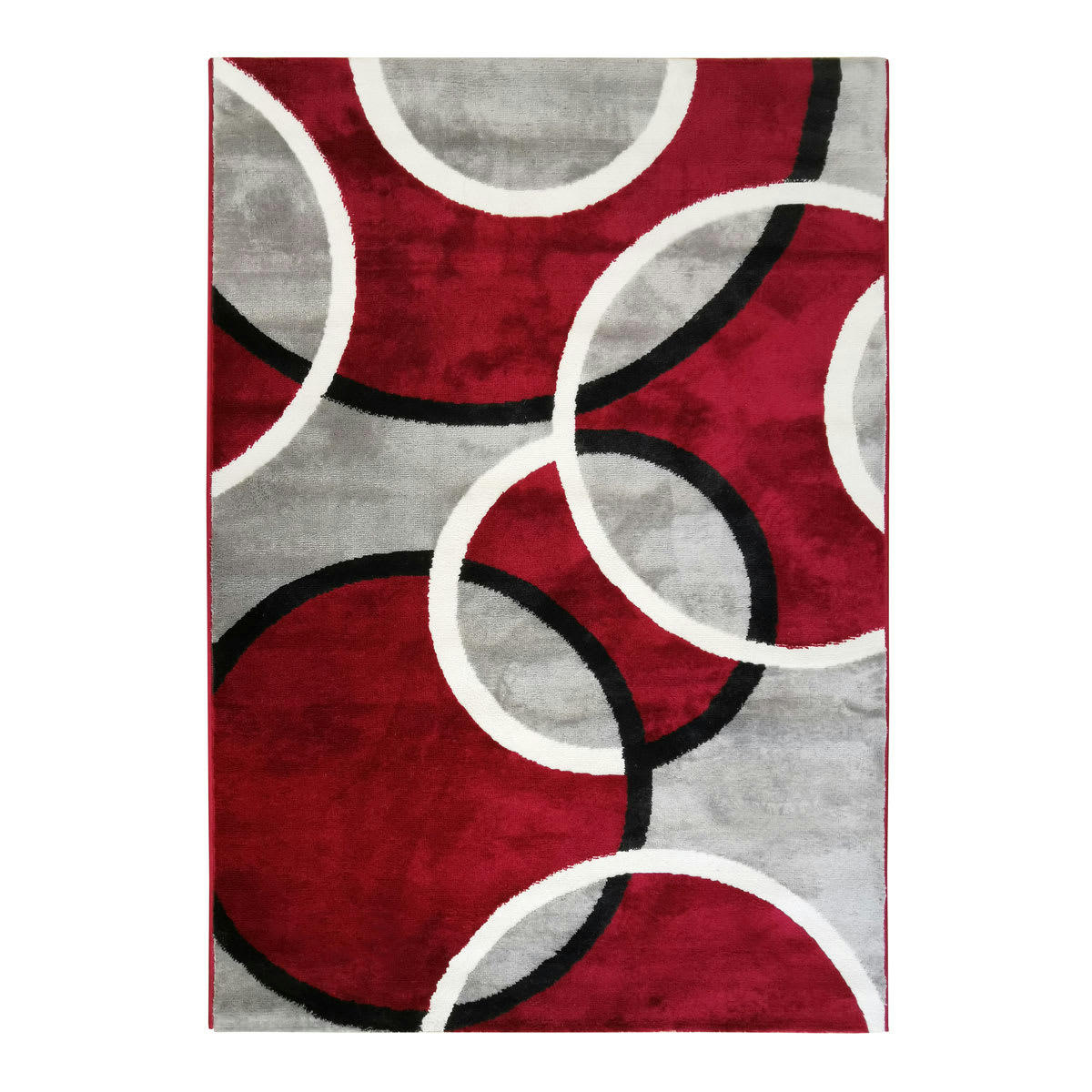 UNDERGOOD - Tapis effet laineux motifs cercles rouge et gris 120x170