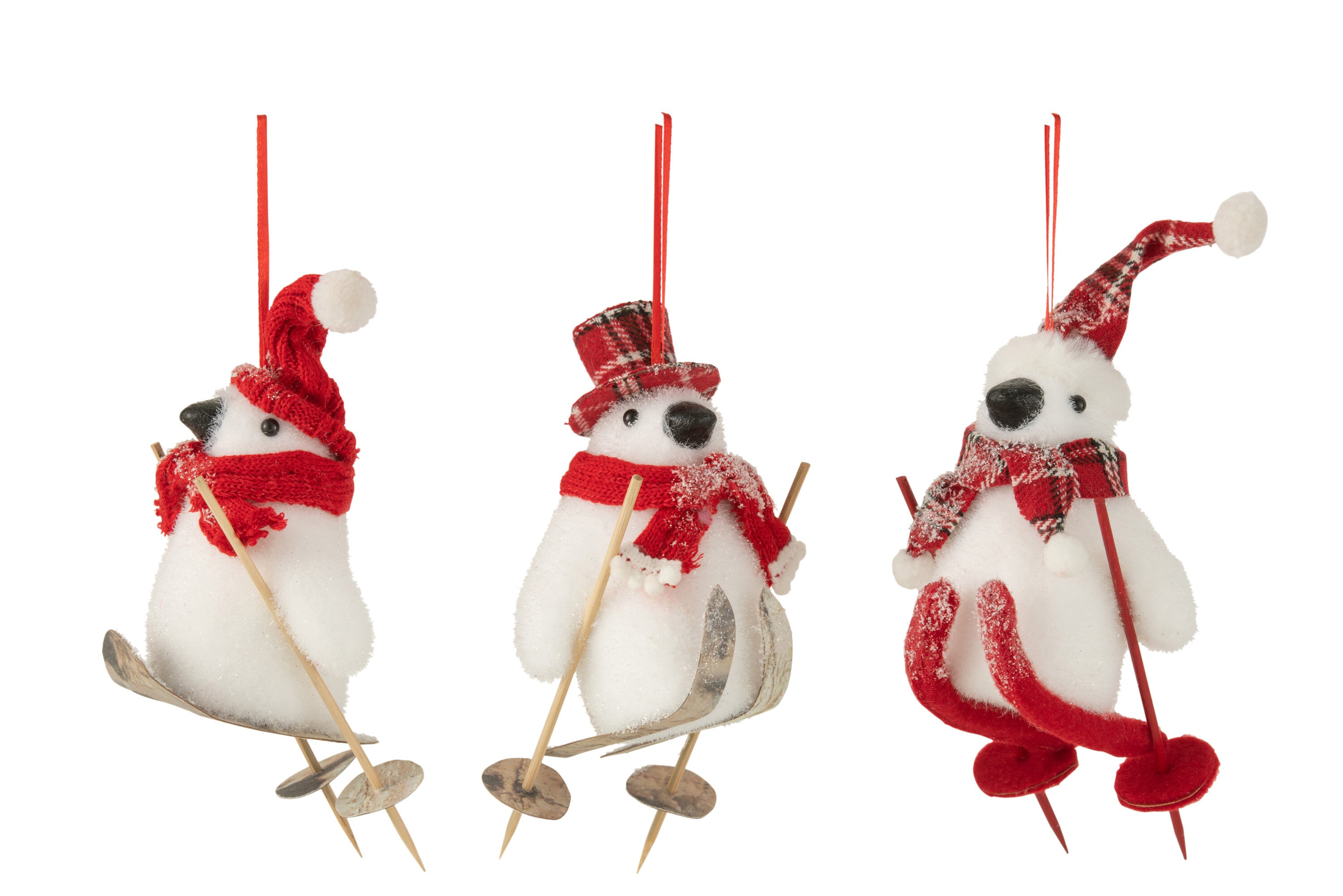 J-Line kersthanger Penguin Kerstman - polyresin - wit/rood - 3 stuks