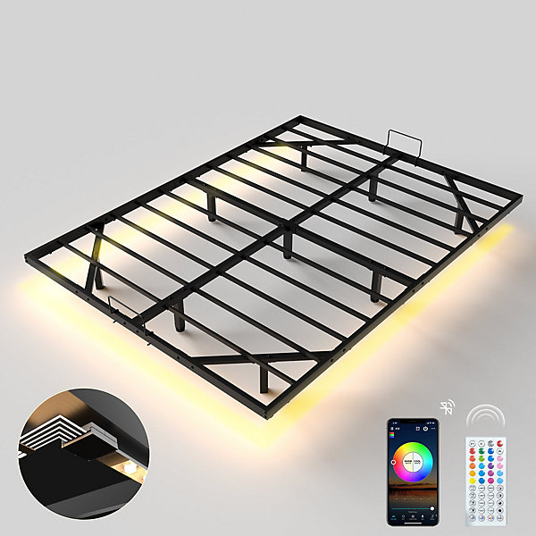 LED cadre de lit en métal, 160x200 cm, hauteur 20 cm, cadre flottant