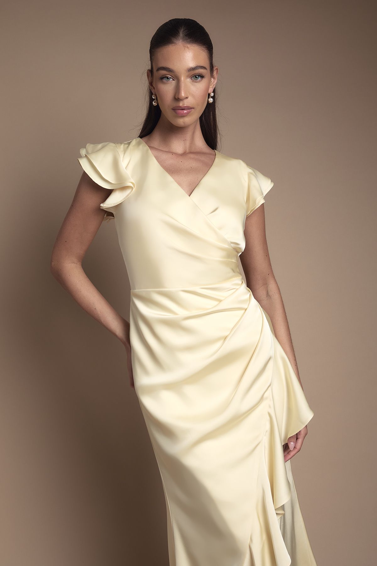 Coast Wrap Front Frill Hem Cap Sleeve Bridesmaid Dress