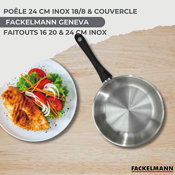 Lot 1 Poêle 24cm et 3 Faitouts 16/20/24cm Fackelmann Généva avec 5 ustensiles