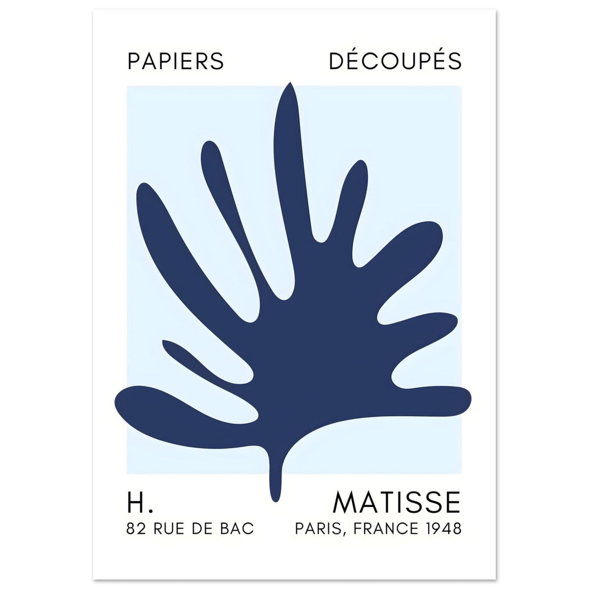 Artfulprints Poster Matisse – Coral drift navy blue I  - A4 21x29.7 cm - Blauw