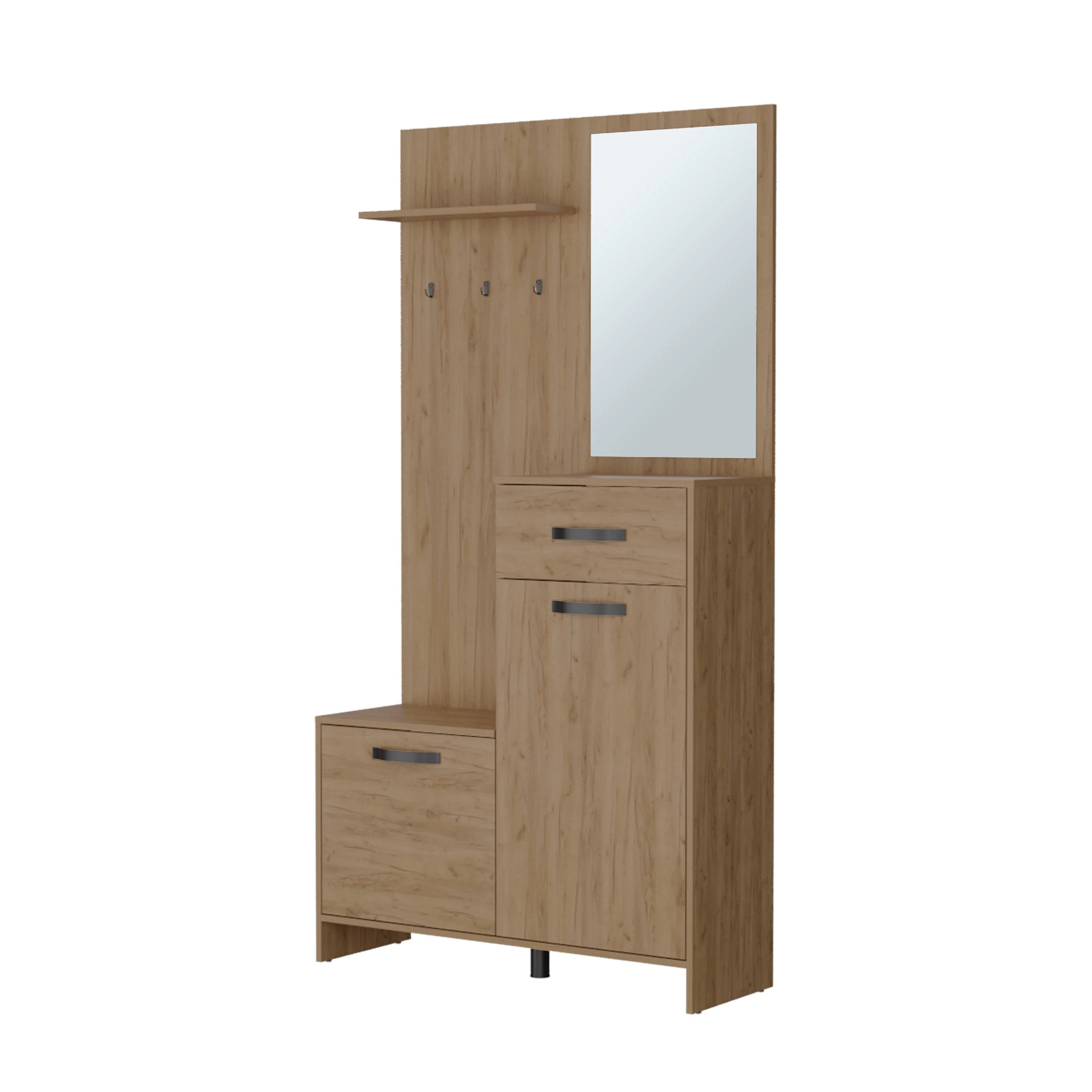 Entryway Organization with Style: Elko Hall Tree Multistorage with a Mirror, Natural Oak