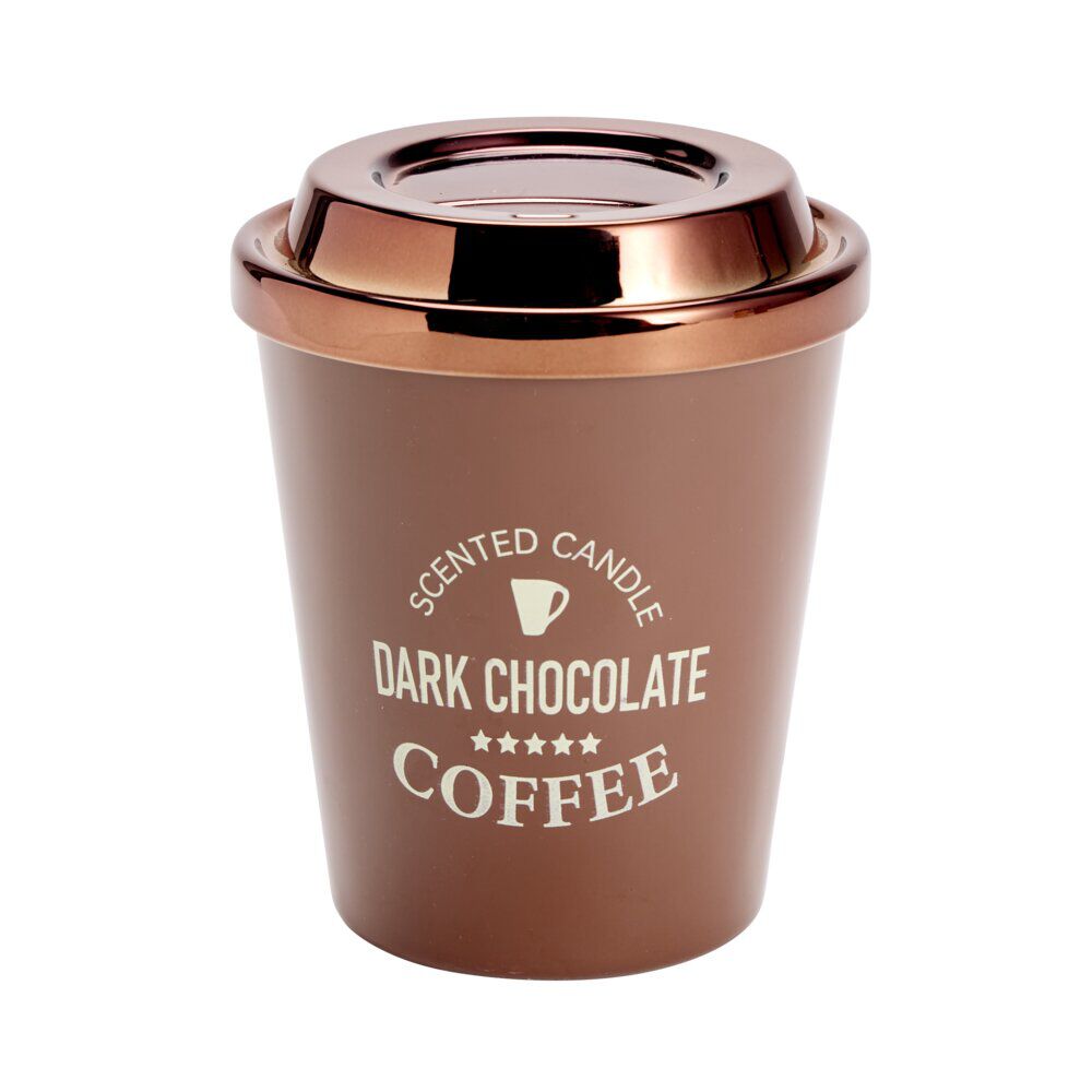 Bougie pot forme tasse café avec couvercle métallisé Ø9,5xH11cm (3 modèles)