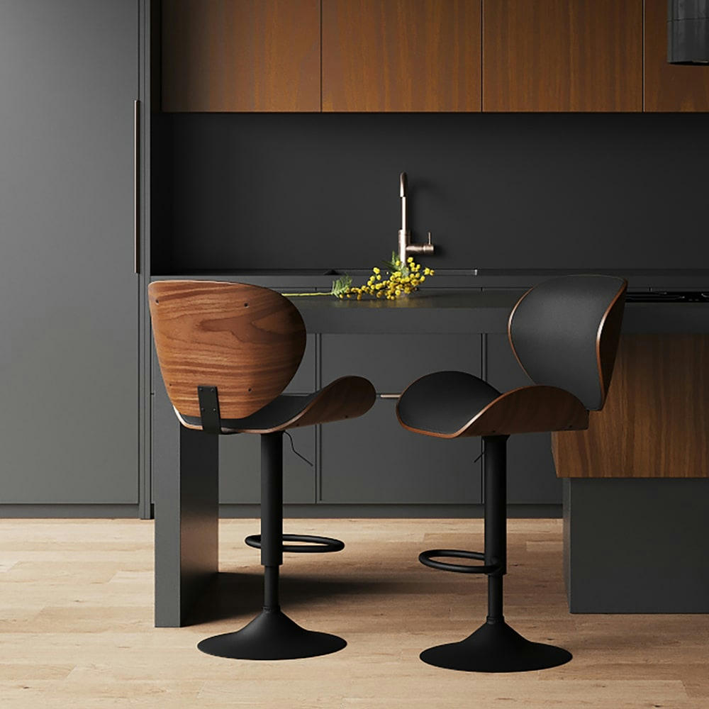 BAUDOIN - Chaise de bar réglable 63/84 cm en cuir synthétique noir