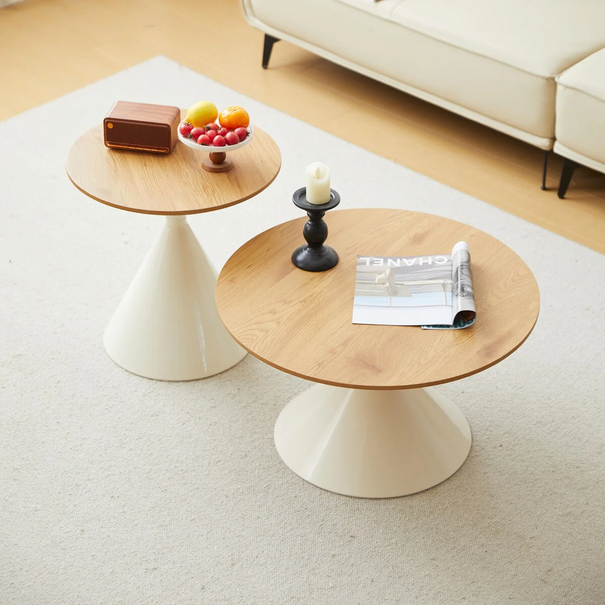 Round Coffee Table Set of 2 End Table for Living Room
