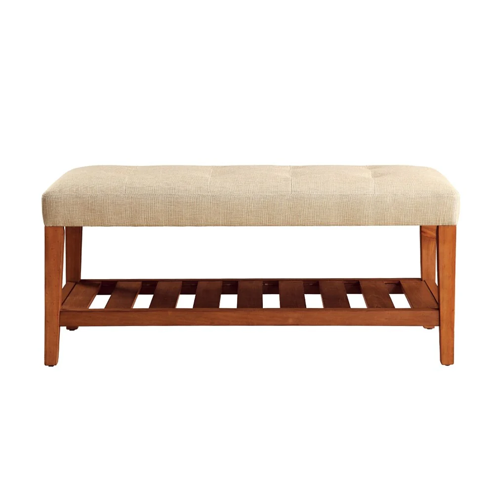 Fabric Upholstered Bench with Open Storage