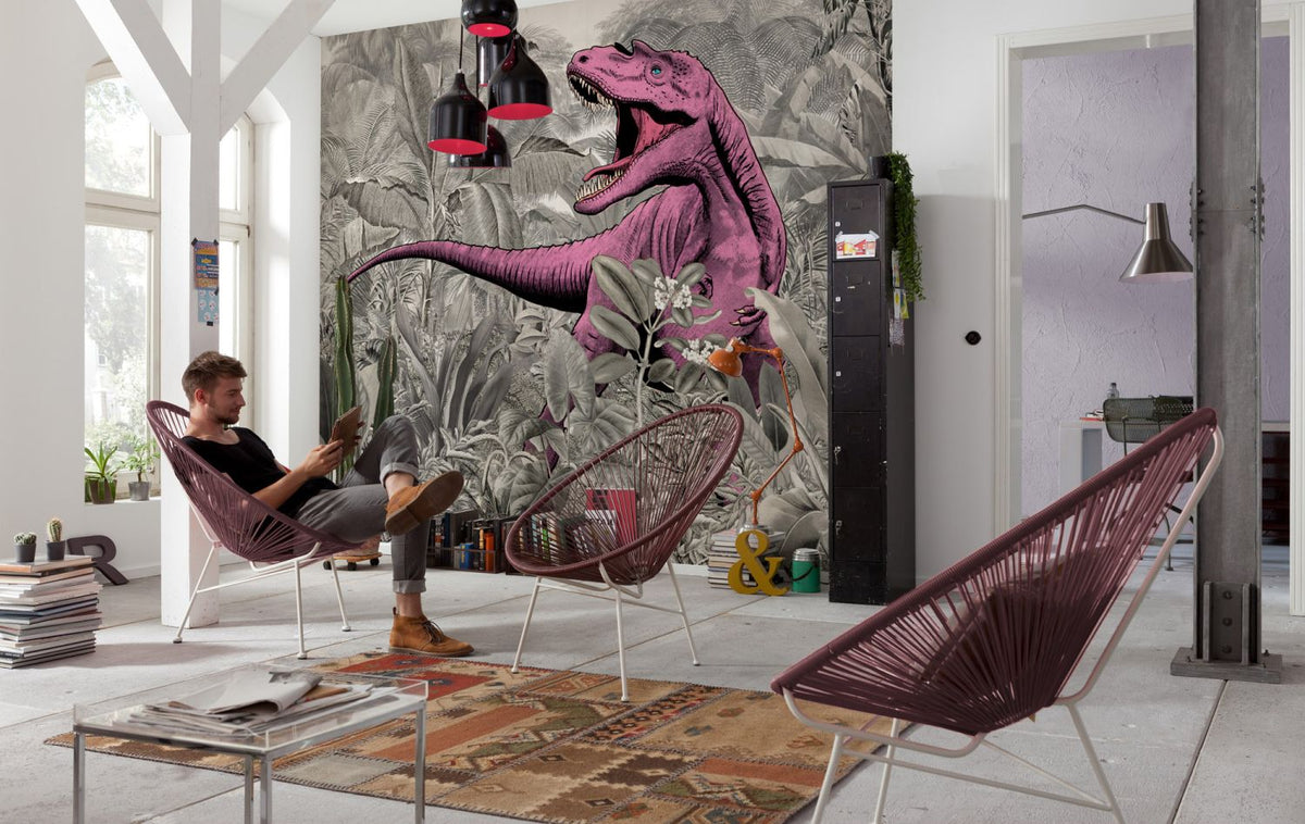 Komar fotobehang dino roze en grijs - 350 x 280 cm - 610857