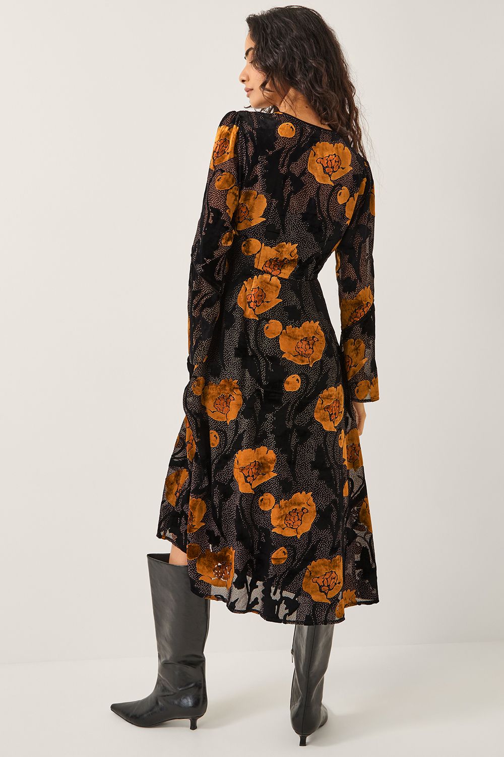 Monsoon Reese Devor� Polka Dot Midi Dress Black