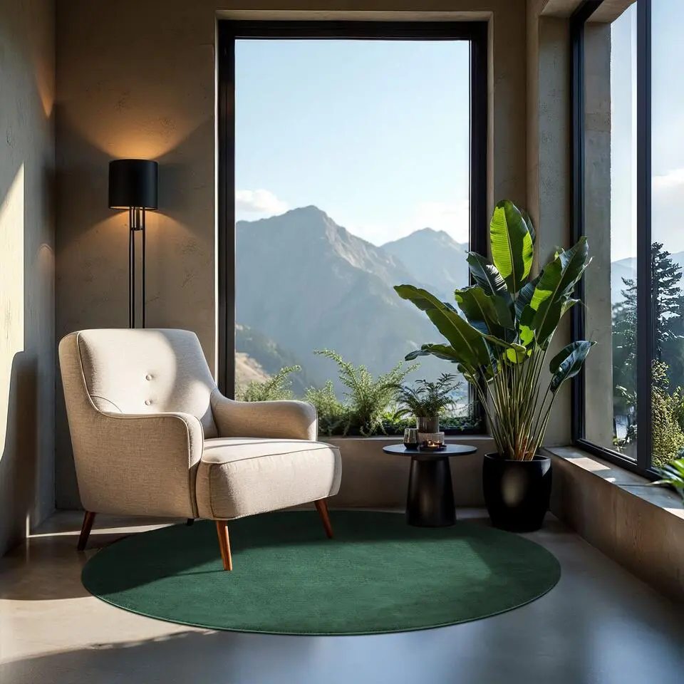 tectake? Kortpolig vloerkleed Soft Zone &Oslash; 120 cm - Groen