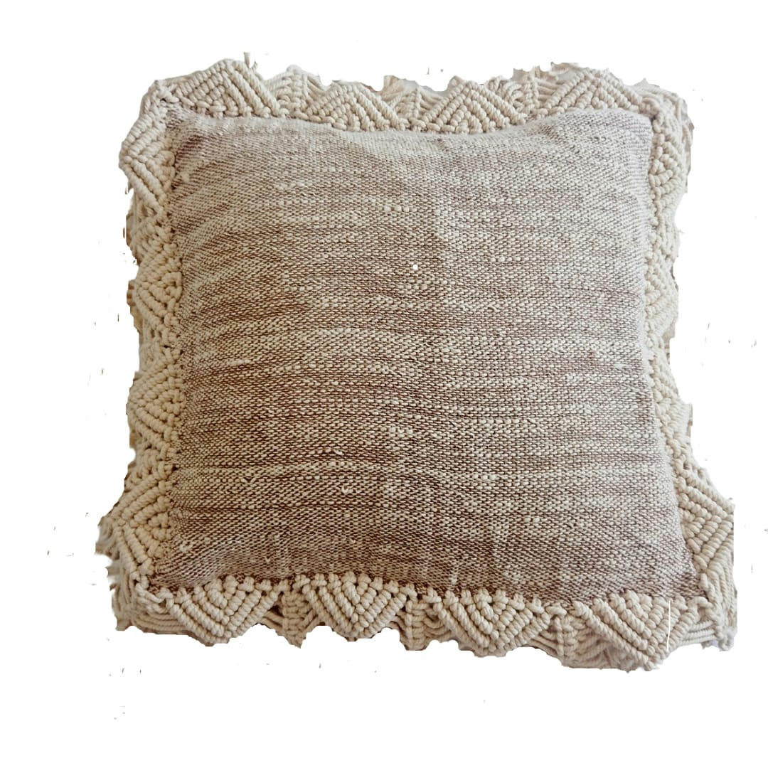 KIVI - Housse de coussin à frange, beige 45x45 cm