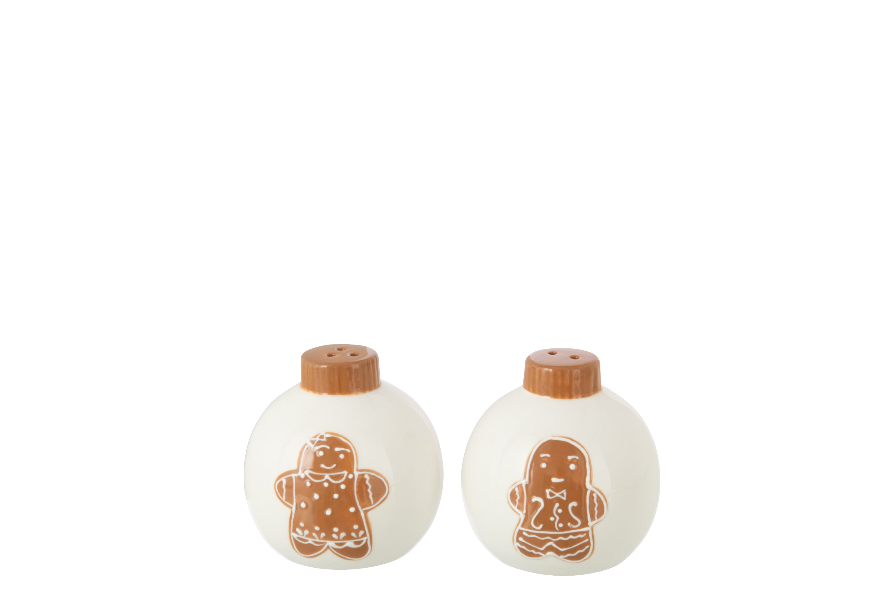 J-Line peper en zoutmolen set Kerstmis Bal Rond Dolomiet - keramiek - wit/caramel - 2 stuks