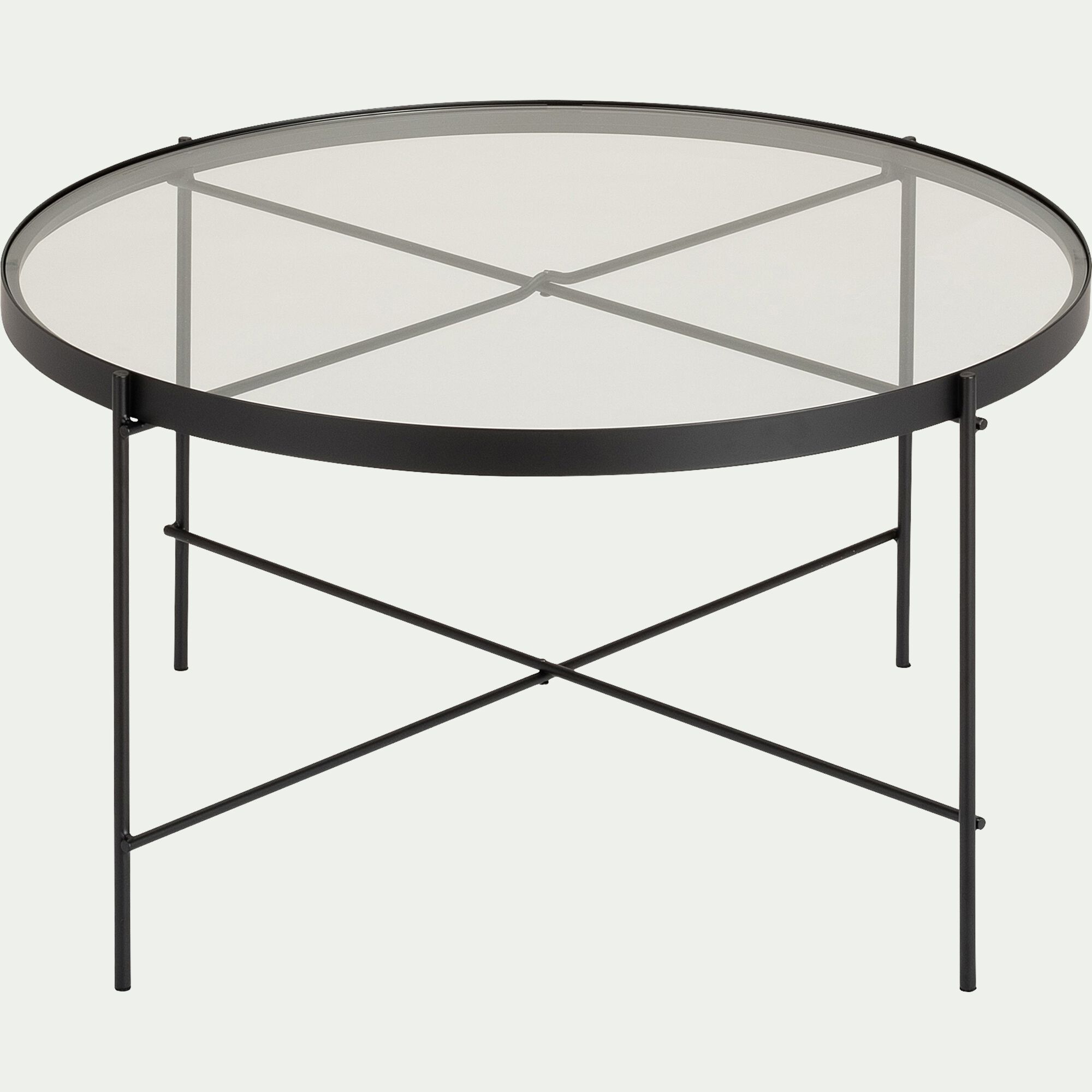 LOUKIA - Table basse ronde en acier et verre trempé - noir D72,6xH40cm