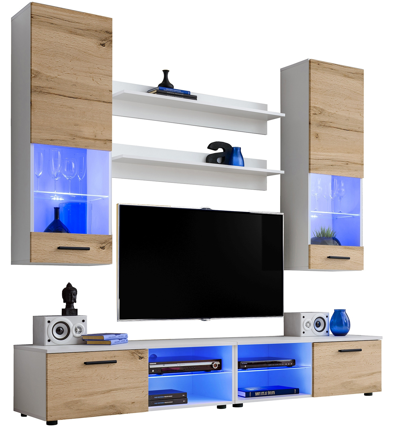 Pan Igiełka - Zestaw Mebli Komplet - Meblościanka RTV z Witrynami LED RGB