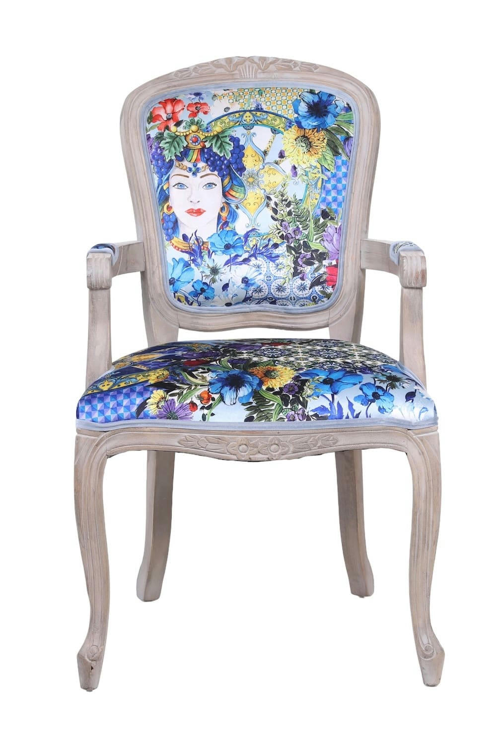 ESPERANZA - Fauteuil bergère en velours bleu