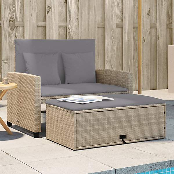 Canapé de jardin avec coussins 2 places beige résine tressée vidaXL