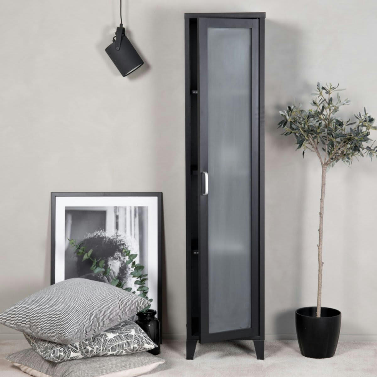 SACHA - Armoire noire vitrée moderne en métal 150cm