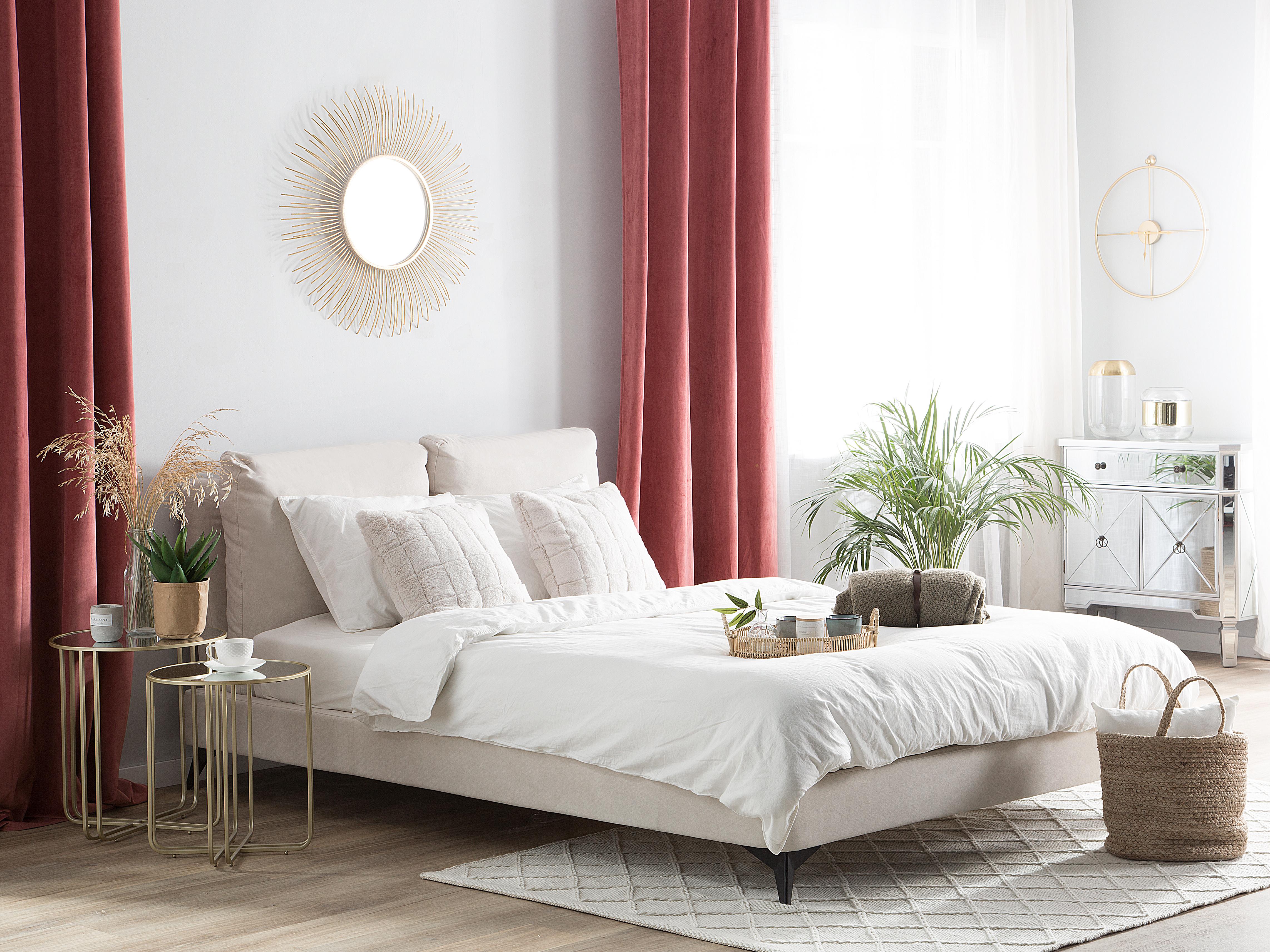Bed Chenille MELLE 140 x 200 cm (EU Double) Light Beige