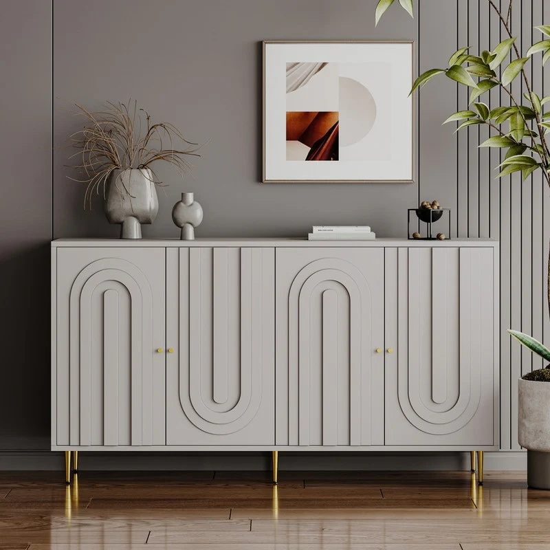 Modern 4-Door Wooden Sideboard Cabinet for Living Room Storage and Organization