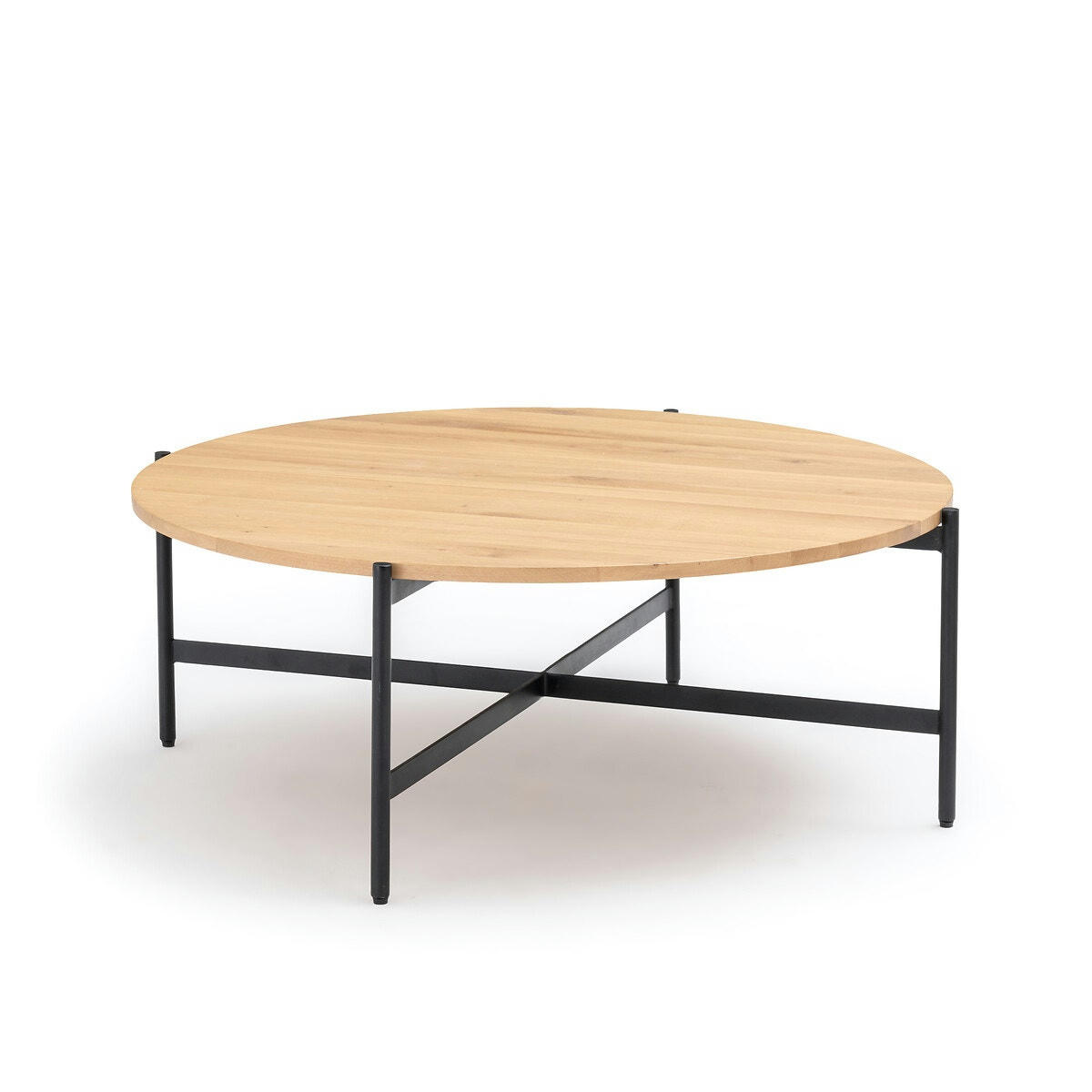 Table basse ronde chêne massif métal acier, Davia