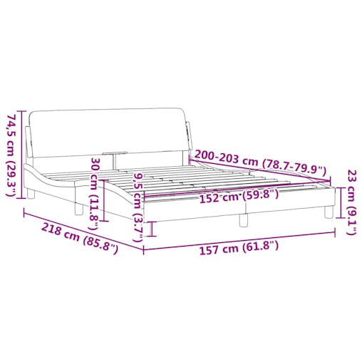 NNEVL Bed Frame with Headboard Dark Grey 152x203 cm Fabric