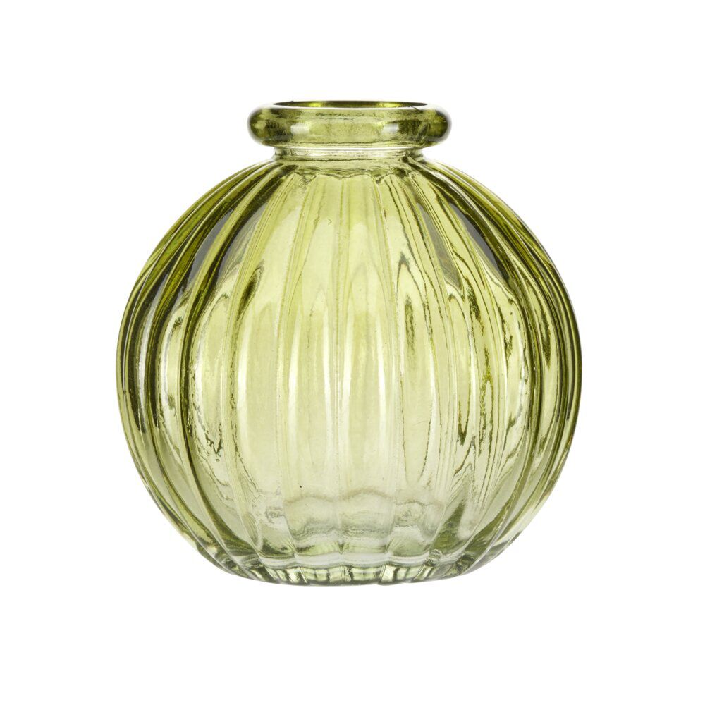 Vase rond en verre strié coloré translucide Ø8xH8cm (3 modèles)