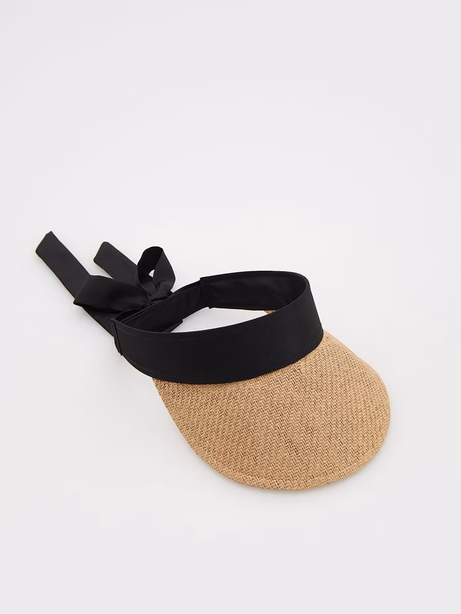 Woven Visor Cap With Ribbon Detail