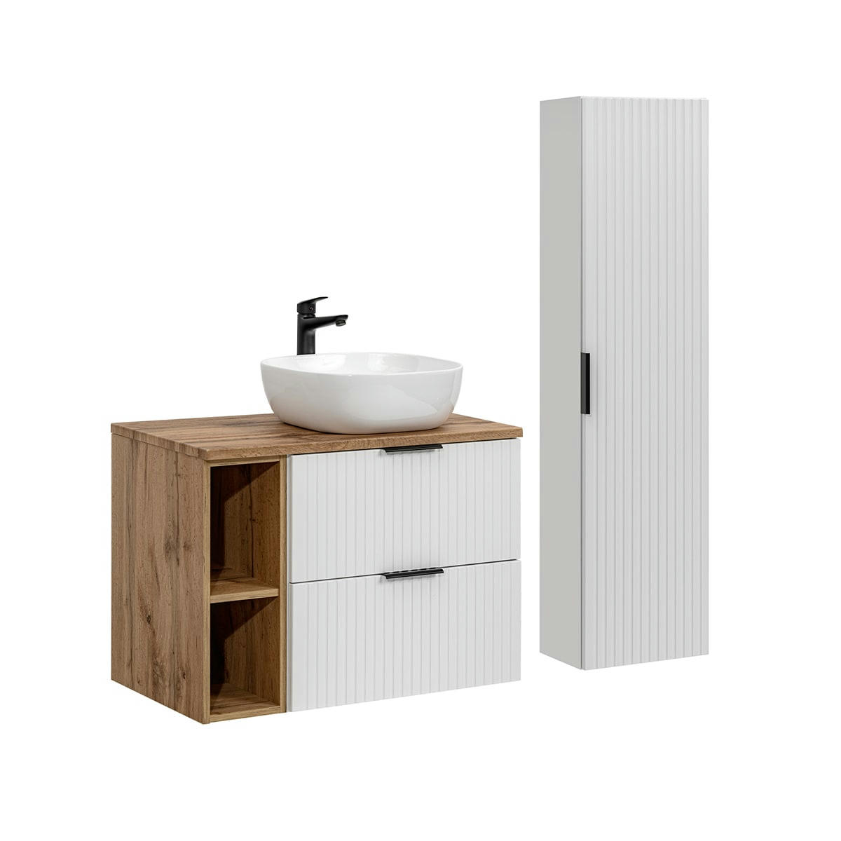 - Ensemble meuble simple vasque 80cm et colonne stratifiés blanc