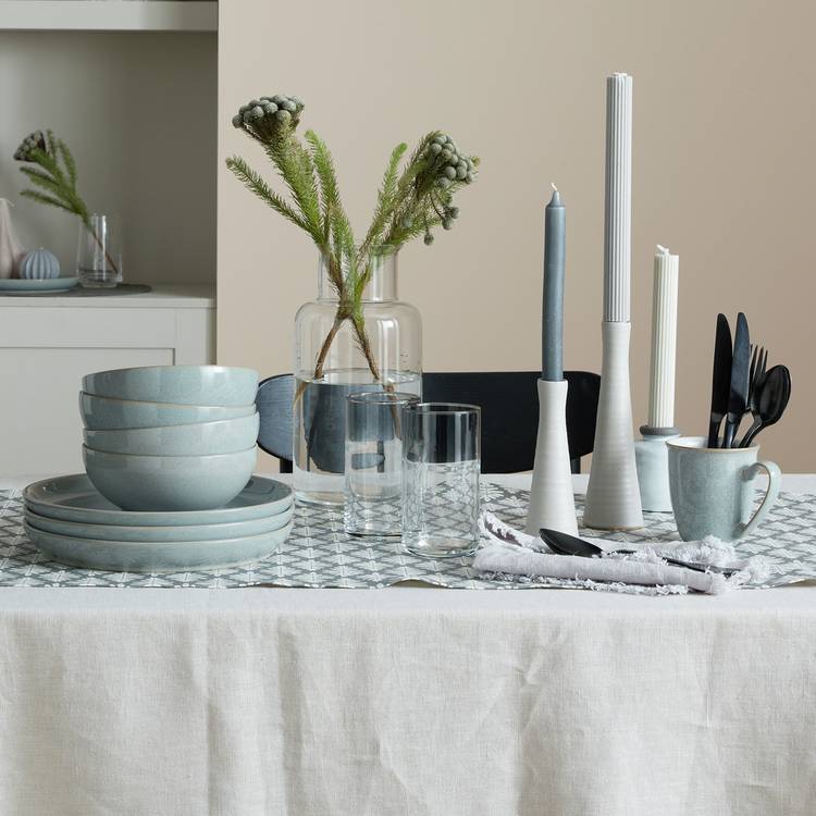 Denby Elements 12 Piece Stoneware Dinner Set - Light Grey