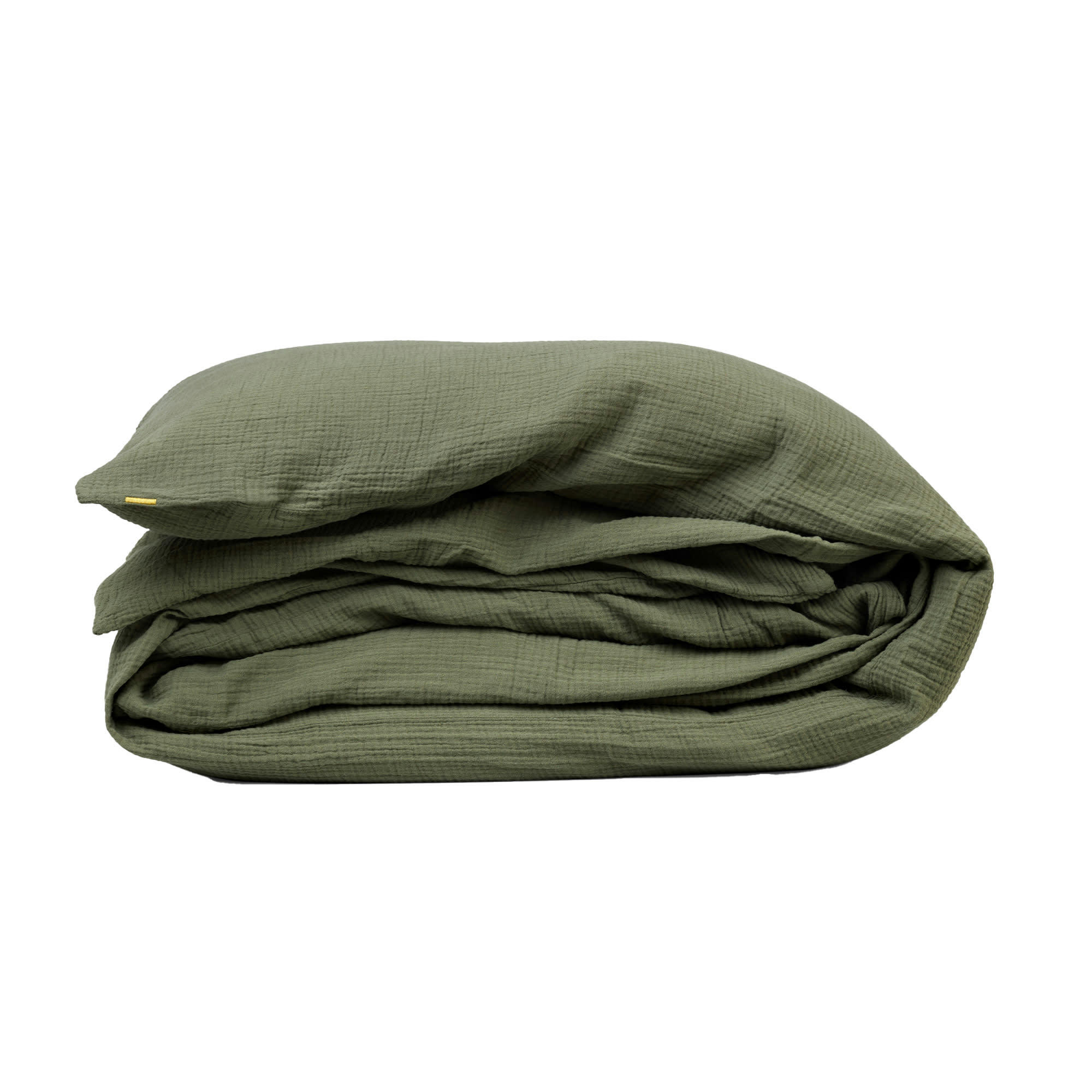 - Housse de couette en double gaze de coton vert câpre 240x260 cm