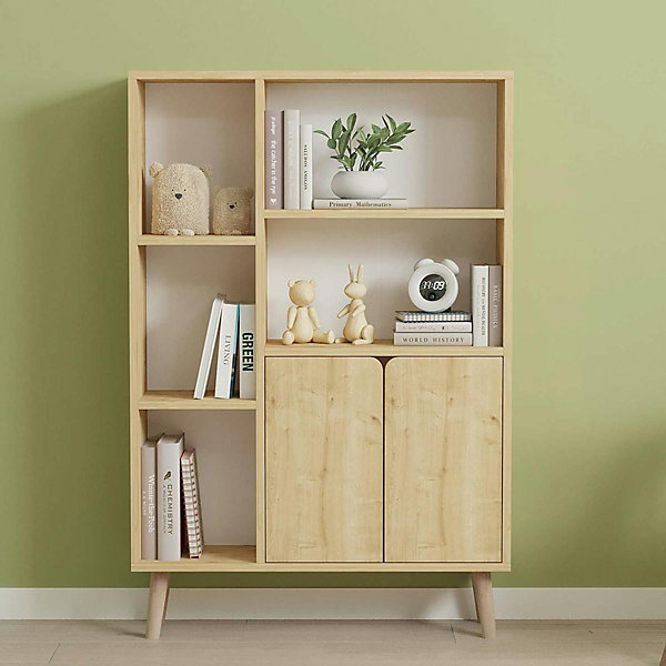 Bibliothèque scandinave effet bois clair 2 portes MARFA