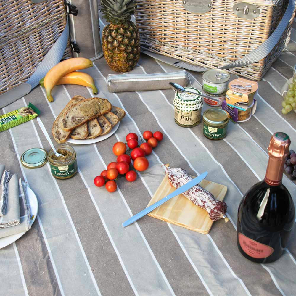 - Nappe pique-nique à revers imperméable beige et gris 140 x 140 cm