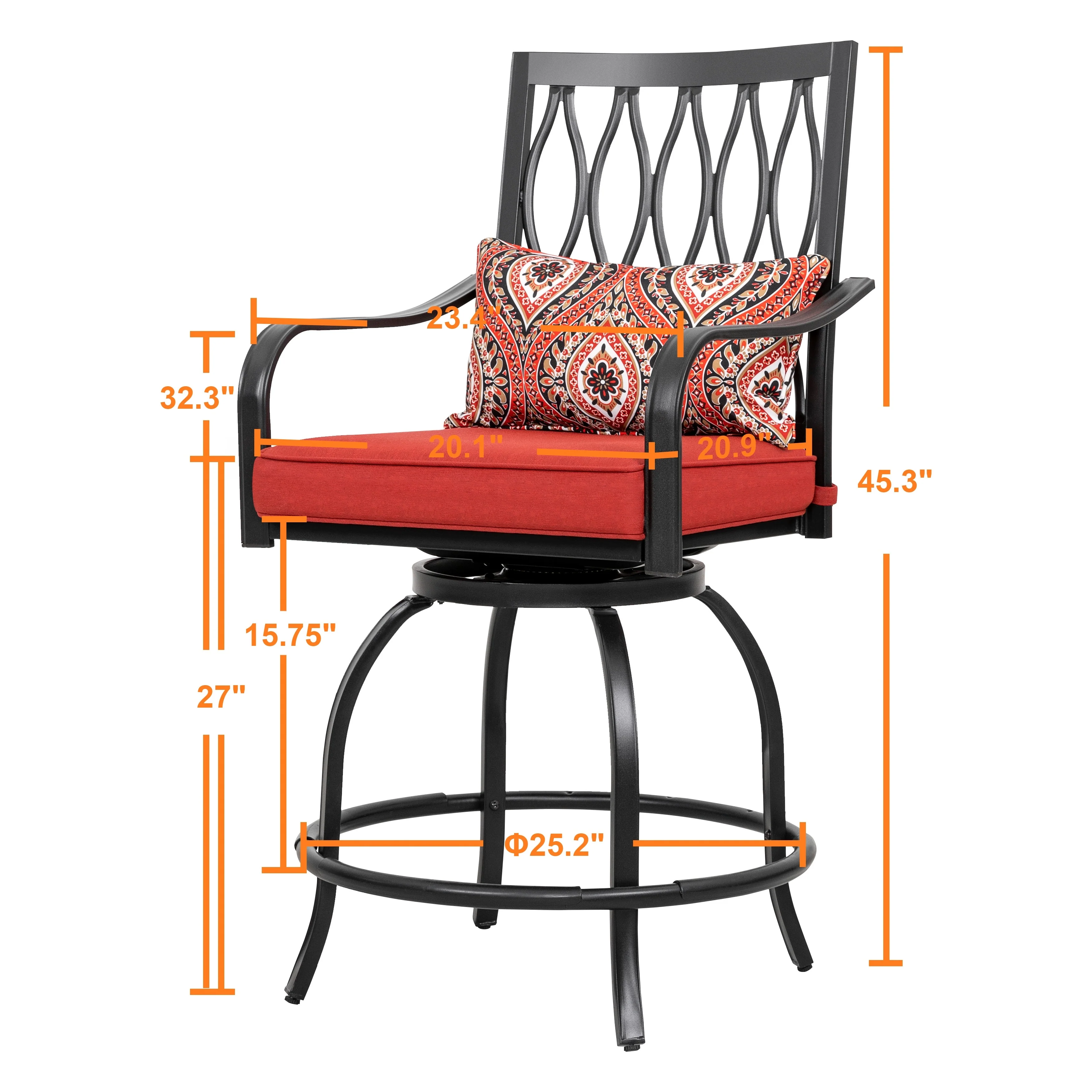 45 inch 360-degree Rotating Metal Bar Chairs (Set of 2)