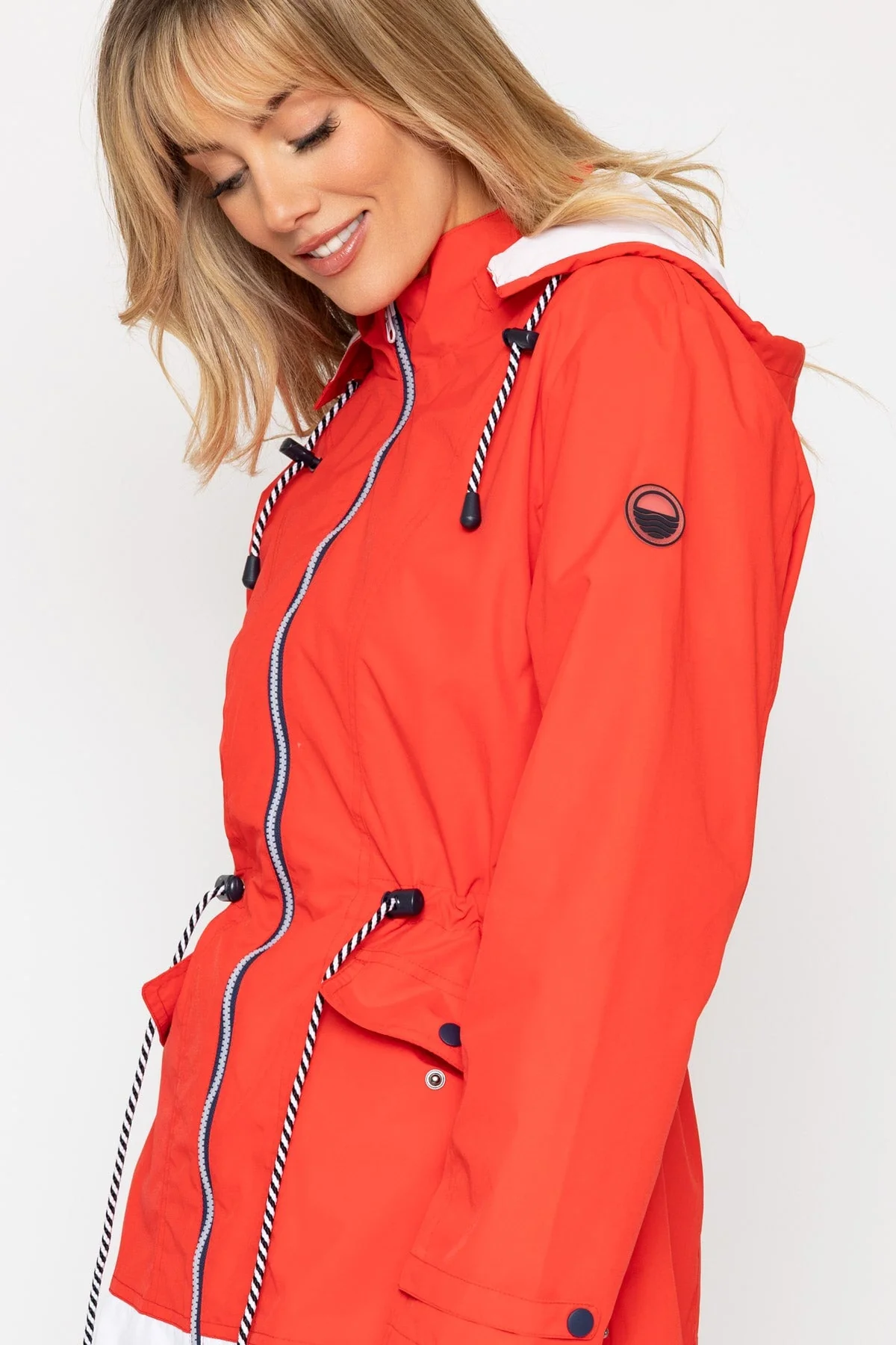 Red Water Repellent Jacket With Contrast Hem