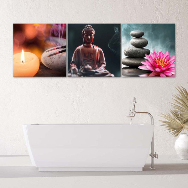Zestaw obrazów na płótnie, Kadzidła i Budda (90x30)