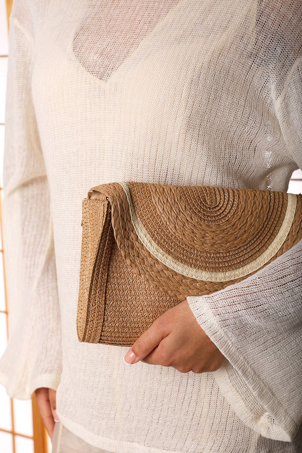 Where's That From Alto Raffia Fold Over Clutch Bag