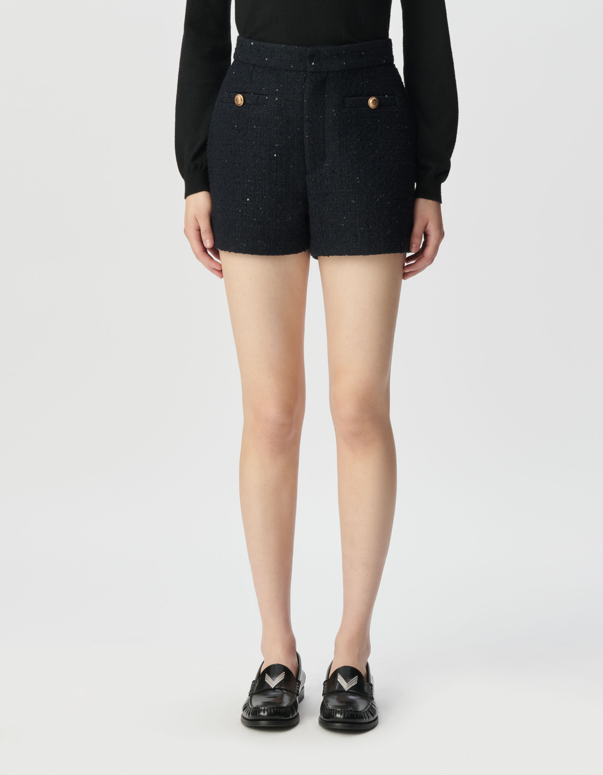 Short marine effet tweed et sequins brodés Femme