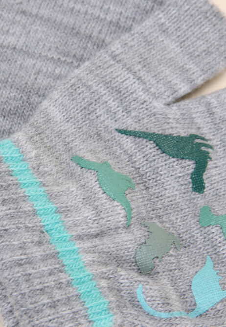 Younger Boys Grey Dinosaur Gripper Mittens
