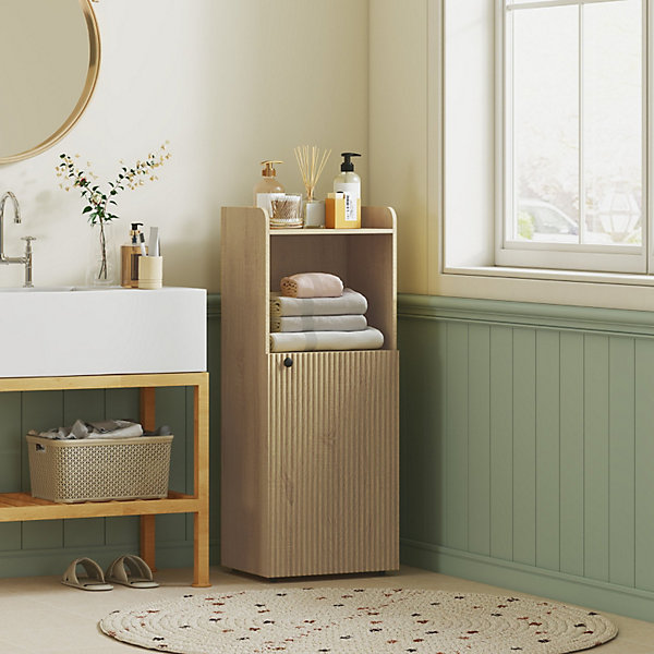 Meuble de salle de bain, niche avec étagère ouverte et réglable, 40 x 31 x 104 cm, chêne jaune