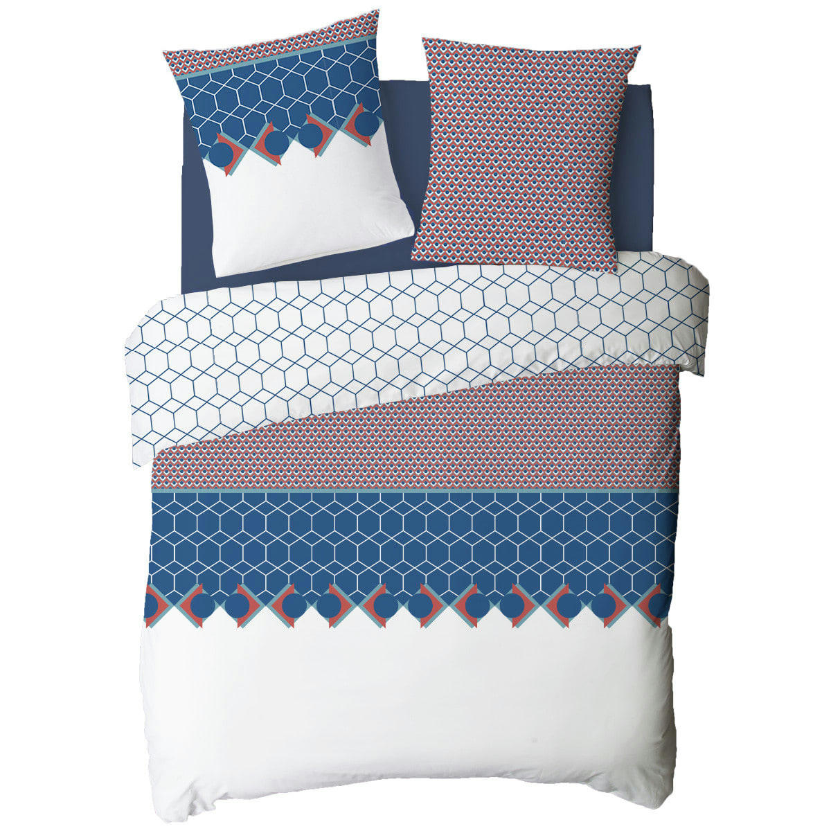 MODERNO - Parure de lit 2 personnes coton  imprimé blanc 200x200cm