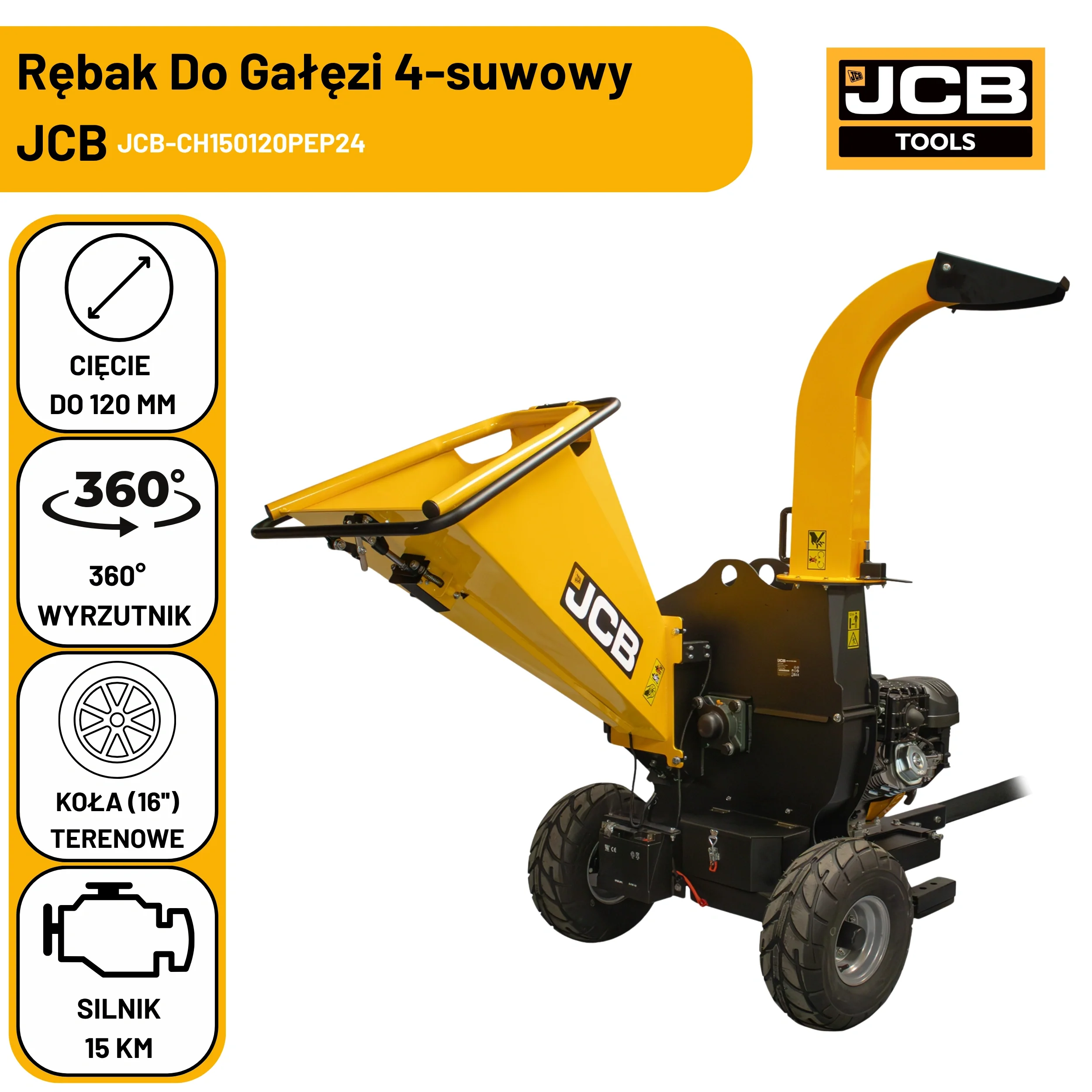 Rębak Do Gałęzi JCB Tools 15 KM (Do 120 Mm, Rozruch Elektryczny I Ręczny)