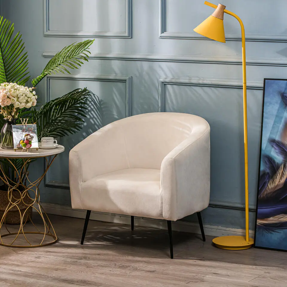 Salonstoel van metaal en beige fluweel