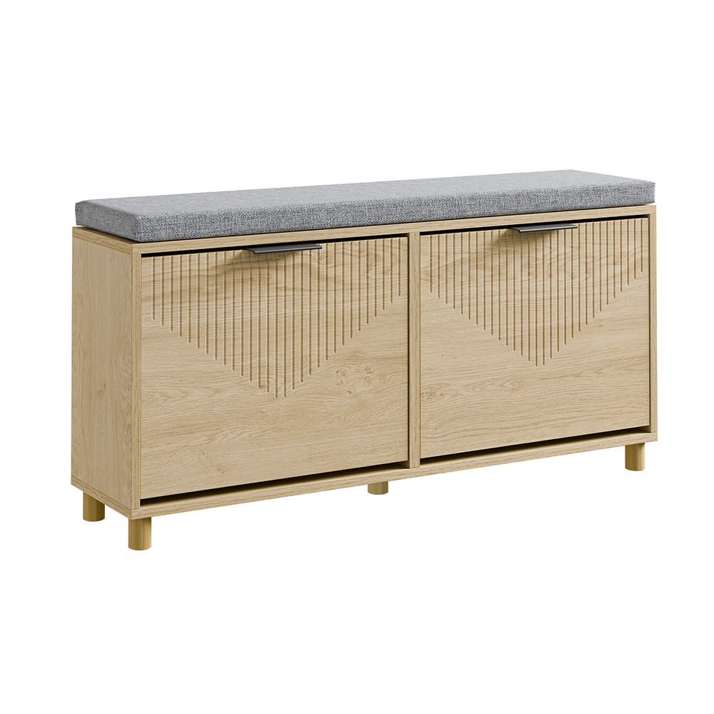 SoBuy Ławka Wejściowa z 2 Drzwiami Jasne Drewno/Szary 100x24x50cm FSR211-N