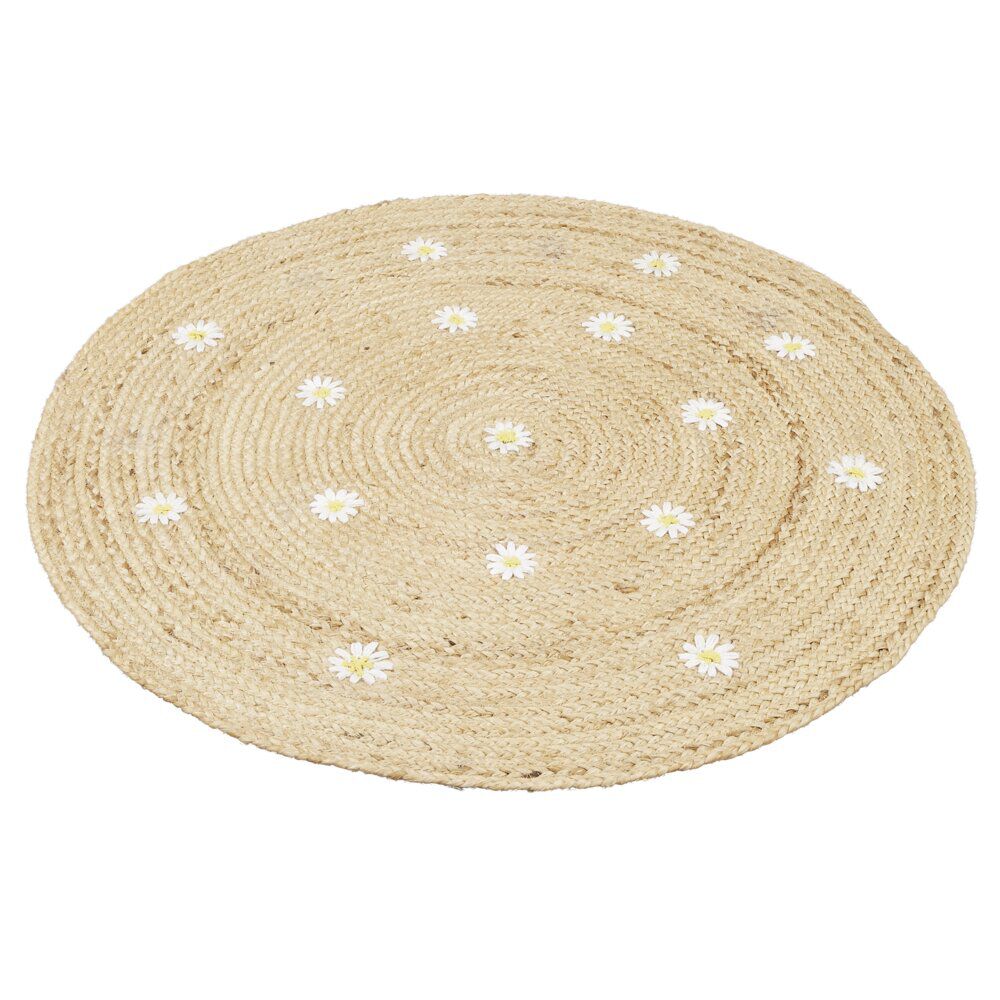 Tapis rond en jute Ø90cm motif marguerites