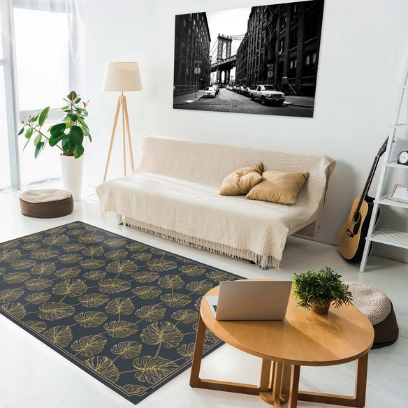 Vinyl Teppich »Jobo«, BxL:203 cm x 136 cm, blau|goldfarben