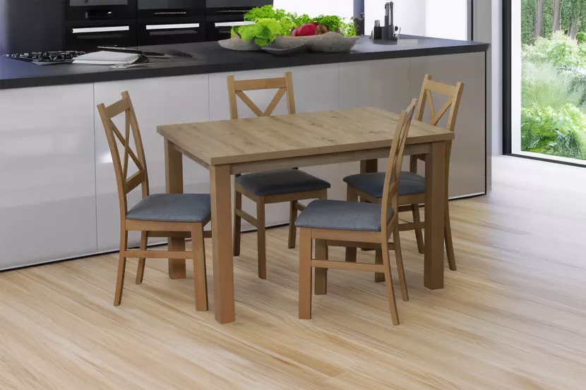 Zestaw stół 150/190x80 i 4 krzesła M009-4 Dąb Artisan